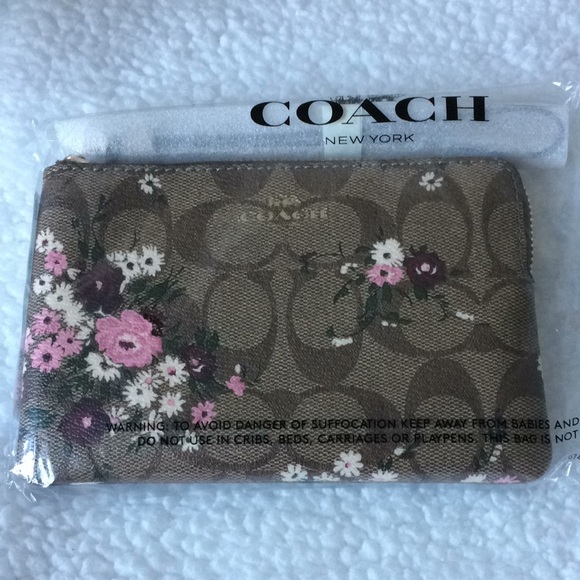Coach Corner Zip Wristlet signs canvas Evergreen Floral - Picture 3 of 3